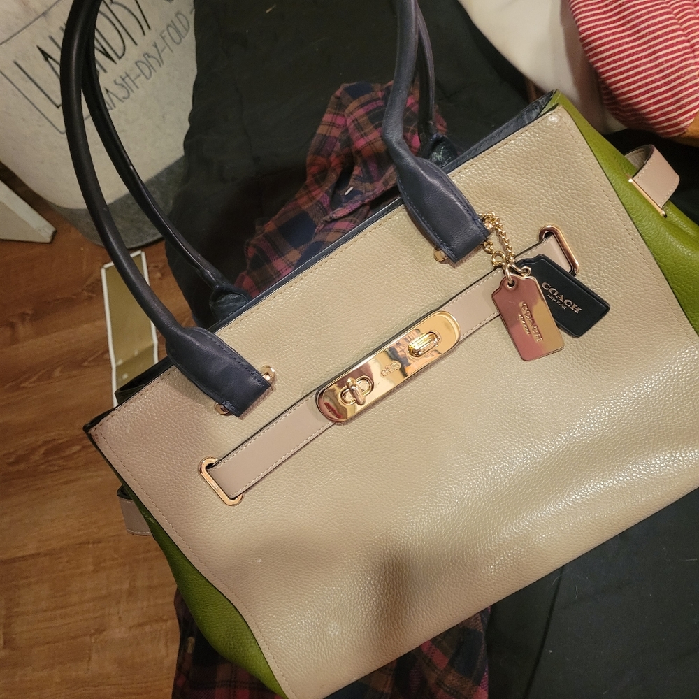 COACH multi colored, 3 section, purse.